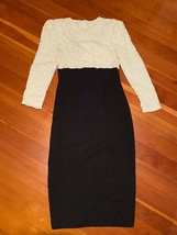 Vintage Sarah Elizabeth White and Black Beaded Long Sleeve Dress Size 4 - $14.25