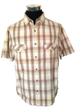 Haggar Shirt Men&#39;s Size Large Button Front Cotton Mocha Brown Yellow Beige Plaid - £11.66 GBP