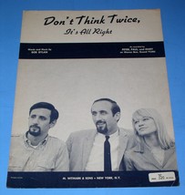 Peter Paul and Mary Sheet Music Don&#39;t Think Twice Vintage 1963 Witmark &amp; Sons - £39.61 GBP