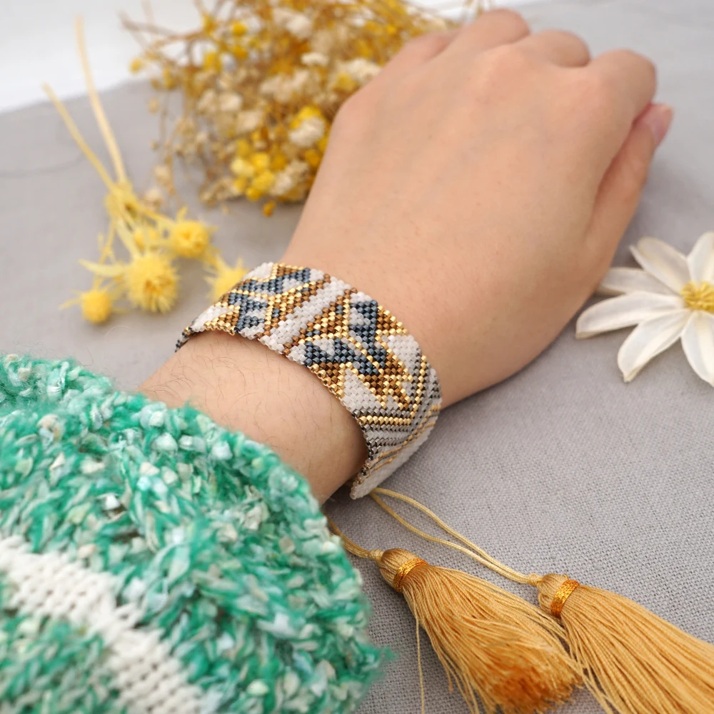 Mexican Bracelet Handmade Beads Woven Luxury Bracelets Tassel Pulsera Femme Jewe - £28.75 GBP