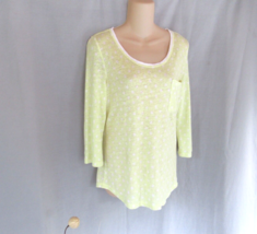 Orvis top tee 100% linen Small yellow white dots scoop neck 3/4 sleeves  - $15.63