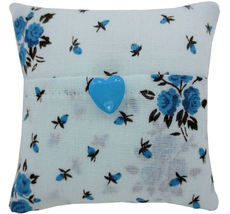 Tooth Fairy Pillow, Light Blue, Rose Print Fabric, Blue Heart Button Tri... - $4.95