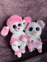 Lot of Ty White Plush &amp; Pink Plush Poodle Dog HEARTLY &amp; MOUSE Nina in Tu... - £9.10 GBP