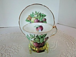 VTG REGENCY BONE CHINA TEACUP &amp; SAUCER STRAWBERRIES FRUIT MADE IN ENGLAND - $278.42 MXN