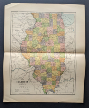 Antique Original 1890 ILLINOIS Hunt &amp; Eaton Colored Map 13x11 ~ Fisk &amp; Co. - £22.67 GBP