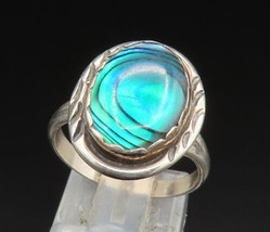 SOUTHWESTERN 925 Silver - Vintage Etched Inlaid Oval Abalone Ring Sz 7 - RG24892 - £49.98 GBP