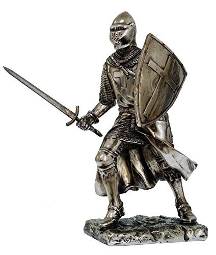 Crusader Knight Statue Silver Finishing Cold Cast Resin Statue 7" (8714) - $23.74