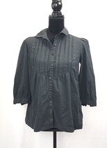 Calvin Klein Women&#39;s Cotton Long Sleeve Black Collared Shirt Size Small - $12.10