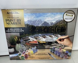 Art Skills Premium Paint By Number Kit 16”x20” Gold Coll Calm Reflections Boats - $19.79