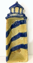 Nautical Lighthouse Shape Pottery Baking Serving Dish 14&quot;L Blue Beige Signed EUC - £10.84 GBP