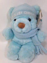 Dakin Blue CUDDLES Teddy Bear Plush Baby&#39;s First Christmas with Hat Scarf Tag 8&quot; - £28.27 GBP