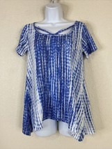 Fred David Womens Size S Blue Knit Strappy Blouse Crochet Back Short Sleeve - £5.63 GBP