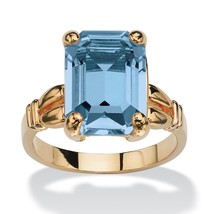 Womens 14K Gold Plated Birthstone Emerald Cut Aquamarine Ring Size 5 6 7 8 9 10 - £63.94 GBP