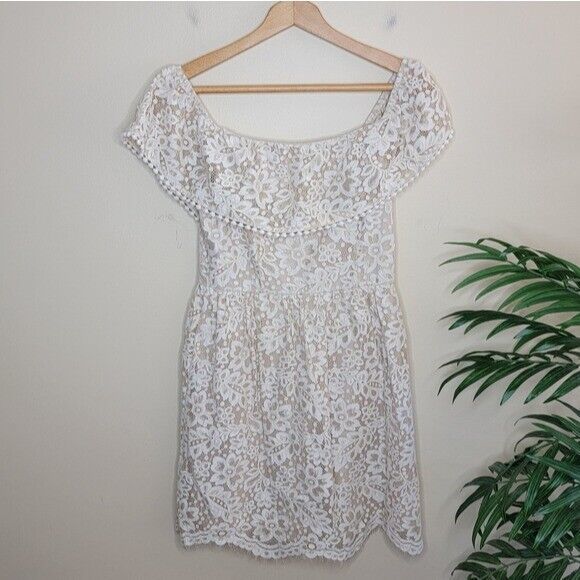 Primary image for Altar'd State | Ivory & Tan Floral Lace Off the Shoulder Dress size medium