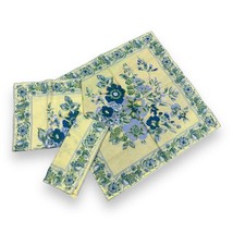 Lot of 3 April Cornell Yellow Green Blue Floral Fabric Cloth Napkins 16&quot; Square - £17.55 GBP