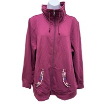d&amp;co Active 1X Zip Jacket Burgundy Embellished Pockets Long Sleeve - $18.99