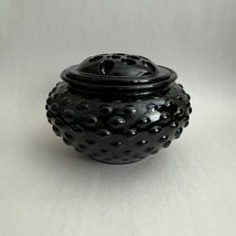 Vintage L.E. Smith Black Amethyst Glass Hobnail Flower Frog Vase - $55.75