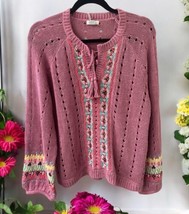 NWT Sundance Knit Sweater Long sleeve Womens Size Large Pink blue Cozy w... - $63.31