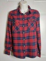 Lee Jeans Flannel Plaid Embroidered Back Graphics Button-down Shirt Top ... - $12.34