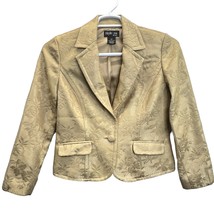 Style &amp; Co Jacquard Blazer Gold Size 10P One Button Flap Pockets Festive... - $29.72