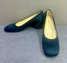 Beautiful PRADA Dark Teal Poplin Heel Pumps Shoes Size 38.5 IT / 8.5 US - £38.93 GBP