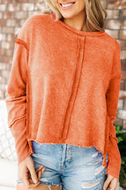 Orange Exposed Seamed High Low Raw Edge Sweatshirt - £20.55 GBP