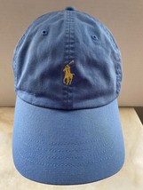 Vtg Ralph Lauren Polo Adjustable Hat Cap Light Blue Yellow Pony Leather Strap - £19.66 GBP