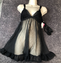 Betsey Johnson Lingerie Intimates Babydoll Thong Set Medium Black Lace NWT - £19.75 GBP