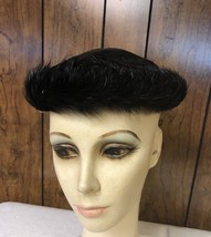 VINTAGE LADIES BLACK WOVEN HAT WITH FEATHERED BORDER 21 1/2&quot;  #114 - $9.00