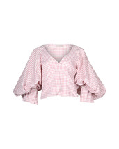 Caroline Constas Checked Balloon Sleeve Top In Pink And White Cotton Wom XS - £136.79 GBP