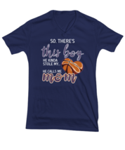 Basketball Mom T Shirt There&#39;s This Boy - Basketball Navy-V-Tee - £17.60 GBP