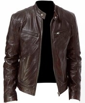 Cafe Racer Biker Leather Jacket  Black &amp; Brown Soft Sheep Skin Leather - £77.15 GBP+