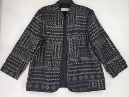 Alfred Dunner Jacket Womens 14 Black Gold Embroidered Retro 90s Vintage Blazer - £27.33 GBP