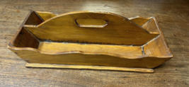 Vtg Primitive Wood Cutout Handle Utensil Knife Cutlery Box Tray Farmhous... - $28.71