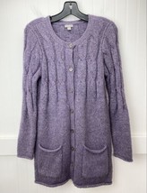 J Jill Button Up Cable Knit Cardigan XSmall Purple Lavender Long Chunky Sweater - £18.87 GBP