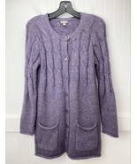 J Jill Button Up Cable Knit Cardigan XSmall Purple Lavender Long Chunky ... - £18.73 GBP