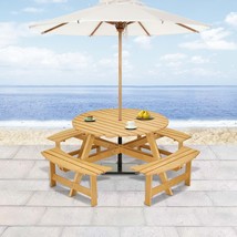 8-Person Outdoor Round Picnic Table Set with Benches &amp; Umbrella Hole - $5,442.68 MXN