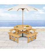 8-Person Outdoor Round Picnic Table Set with Benches &amp; Umbrella Hole - $406.95 CAD