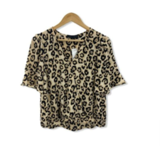 Sanctuary Womens Faux Wrap Leopard Print V Neck Short Sleeve Shirt Size XS - £13.05 GBP