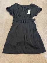 Bcbgmaxazria Womens Solid Belted Black Shift Dress w/ Pleats Small Msrp $198 Nwt - £40.75 GBP
