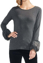 Vince Camuto Womens Faux Fur Cuff Top Color Grey Size XS - £61.85 GBP