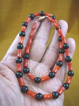 (v30-72) 20&quot; long 10x5 red Bamboo coral + black onyx beaded Necklace JEWELRY - £54.09 GBP