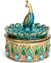 Golden Jewelry Box; Peacock Keepsake Box; Peacock Art; Bits And Pcs.. - £31.96 GBP