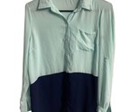 Grayson womens 6 Blue ColorBlock Button Up Blouse Roll Tab Sleeves - £7.32 GBP