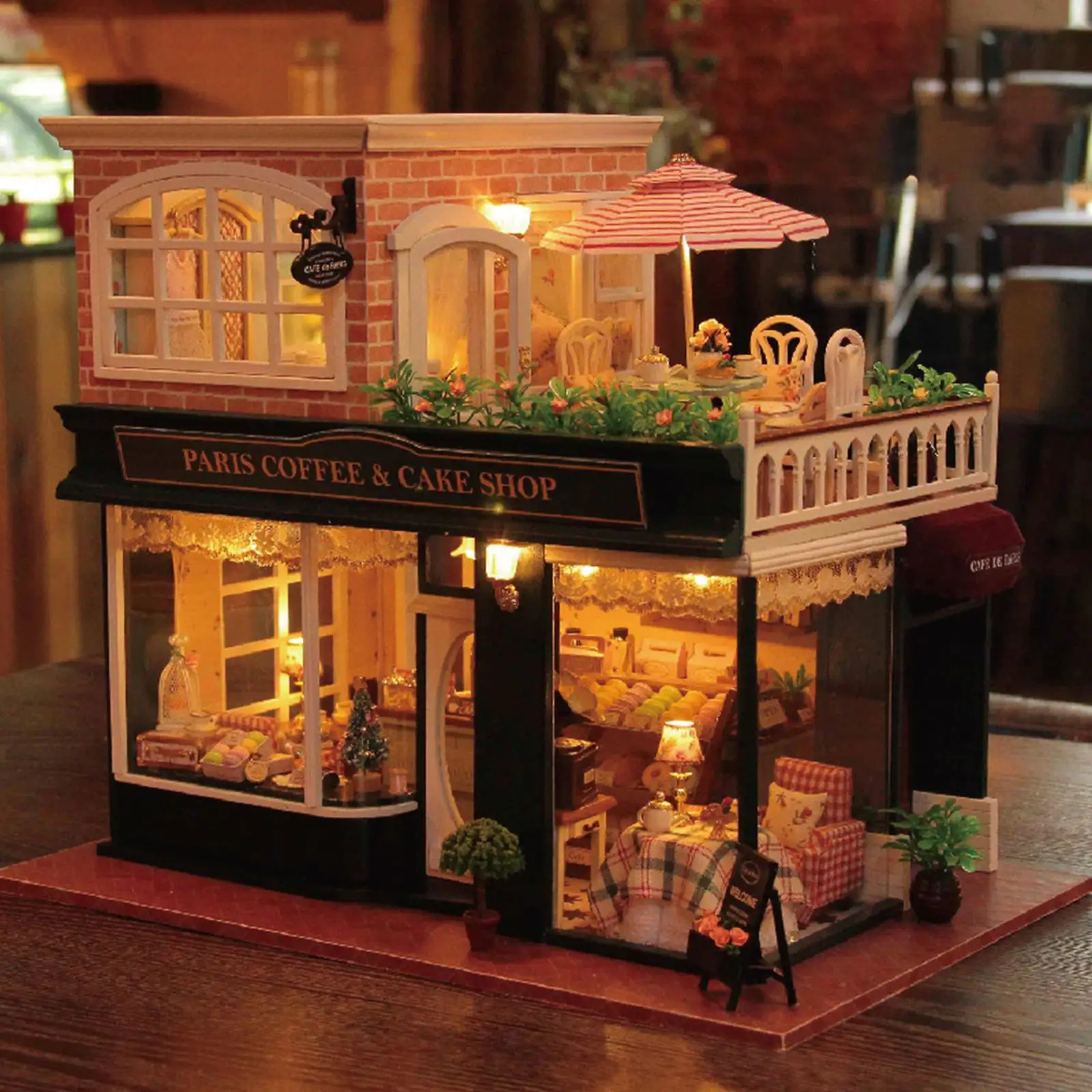 Miniature Dollhouse with Furniture, 3D DIY Wooden Dollhouse Kit Paris   Light  - £90.24 GBP
