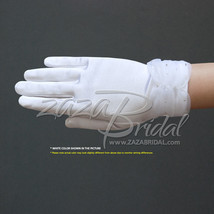 Girl&#39;s Satin Gloves with sparkling bugle beads on the Gathered Chiffon Trim - $17.99