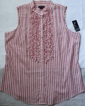 Nautica Blouse Top Shirt 12 L Sleeveless 100% Cotton Pink Striped Ruffle... - £23.51 GBP