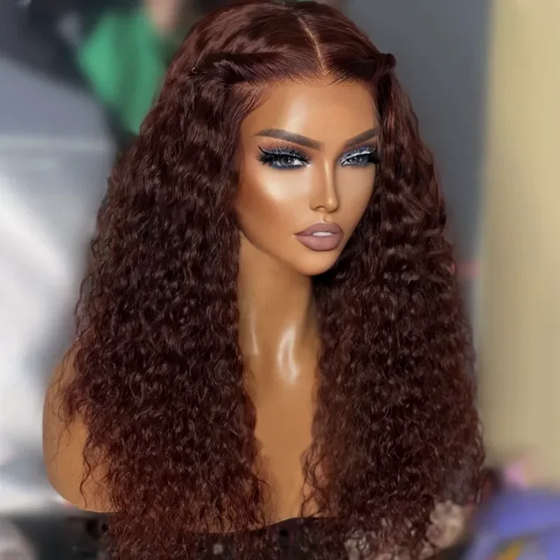 Reddish Brown Kinky Curly Wig Synthetic Lace Front Wigs For Women Copper Red Pre - £21.73 GBP+