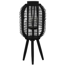 vidaXL Black Bamboo Candle Lantern Holder with Glass Vase, Medium Size, ... - $98.99