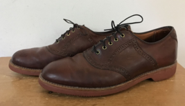 Vintage Lands End Brown Leather Dress Saddle Shoes Brogues Oxfords 8M - £32.04 GBP